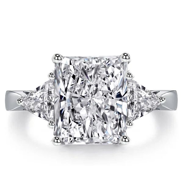 Italo Radiant Cut 3 Stone Engagement Ring In Sterling Silver